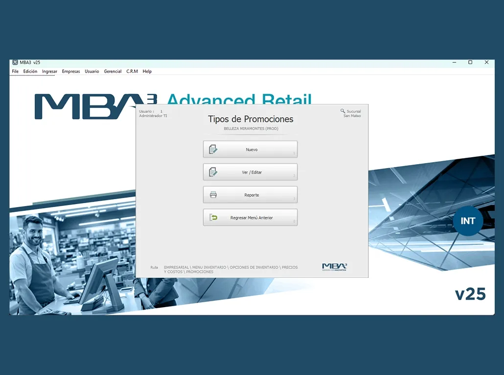 Menú Tipos de Promociones